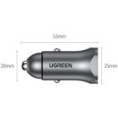 Ugreen CD130 USB-C-USB-A autós töltő, 3A, 24W, szürke