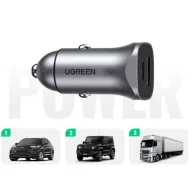 Ugreen CD130 USB-C-USB-A autós töltő, 3A, 24W, szürke