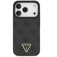   Guess Leather 4G Triangle Strass iPhone 17 Pro Max kemény hátlap tok, fekete