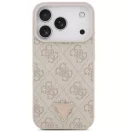 Guess Leather 4G Triangle Strass iPhone 17 Pro kemény hátlap tok, rózsaszín