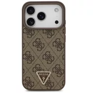   Guess Leather 4G Triangle Strass iPhone 17 Pro kemény hátlap tok, barna