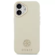   Guess 4G Grained Strass Logo Apple iPhone 17 MagSafe tok kameravédő peremmel, bézs-arany