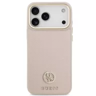   Guess 4G Grained Strass Logo Apple iPhone 17 Pro MagSafe tok kameravédő peremmel, rózsaszín-arany