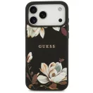 Guess Grained Flowers Classic Logo Apple iPhone 17 MagSafe tok, virág minta, fekete