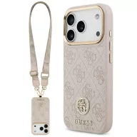   Guess 4G Strass Logo & Big Strap Metal Buttons Apple iPhone 17 Pro Max MagSafe tok csukló / nyakpánttal, rózsaszín