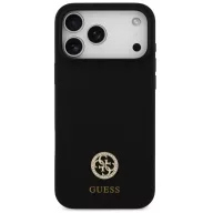   Guess Silicone Logo Strass 4G Apple iPhone 17 Pro Max MagSafe hátlap tok, fekete