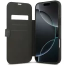 Guess Book 4G Metal Logo Apple iPhone 17 Pro oldalra nyíló tok kártyatartóval, fekete