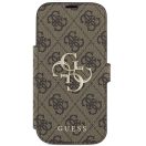 Guess Book 4G Metal Logo Apple iPhone 17 Pro oldalra nyíló tok kártyatartóval, barna