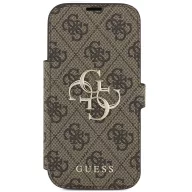   Guess Book 4G Metal Logo Apple iPhone 17 Pro oldalra nyíló tok kártyatartóval, barna