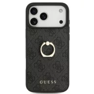   Guess 4G Ring Stand Apple iPhone 17 Pro Max tok, gyűrű alakú tartóval, fekete