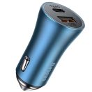 Baseus Golden Contactor Pro USB-A-USB-C autós gyorstöltő 40W + USB-C-Lightning kábel, 20W, 1m, kék