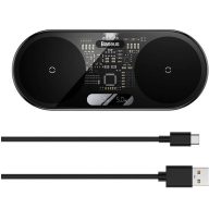   Baseus 2in1 vezeték nélküli töltő, digitális LED kijelzővel, Qi, USB-C-USB-A kábellel, 20W