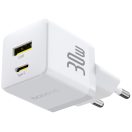 Baseus Palm 2in1 USB-C-USB-A hálózati gyorstöltő adapter, 30W, fehér