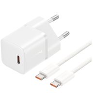   Baseus GaN5 Mini USB-C hálózati gyorstöltő adapter 20W, + USB-C-USB-C fonott kábel, 100W, fehér