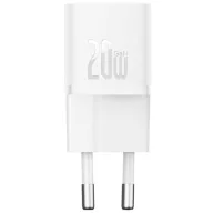  Baseus GaN5 Mini USB-C hálózati gyorstöltő adapter 20W, + USB-C-USB-C fonott kábel, 100W, fehér