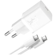   Baseus GaN5 Mini USB-C hálózati gyorstöltő adapter 30W, + USB-C-USB-C fonott kábel, 100W, fehér