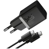  Baseus GaN5 Mini USB-C hálózati gyorstöltő adapter 30W, + USB-C-USB-C fonott kábel, 100W, fekete