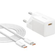   Baseus GaN5 Mini USB-C hálózati gyorstöltő adapter 25W, + USB-C-USB-C fonott kábel, 100W, fekete
