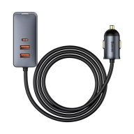   Baseus Share Together 3xUSB-A-USB-C autós töltő beépített kábellel, 120W, 1,5m, szürke