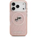 Karl Lagerfeld IML Glitter Karl & Choupette Heads Logo Apple iPhone 17 Pro MagSafe kompatibilis hátlap tok, csillámos, rózsaszín