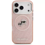  Karl Lagerfeld IML Glitter Karl & Choupette Heads Logo Apple iPhone 17 Pro MagSafe kompatibilis hátlap tok, csillámos, rózsaszín