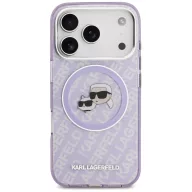   Karl Lagerfeld IML Glitter Karl & Choupette Heads Logo Apple iPhone 17 Pro MagSafe kompatibilis hátlap tok, csillámos, lila