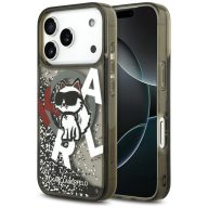   Karl Lagerfeld Liquid Glitter Choupette Logo Apple iPhone 17 Pro MagSafe kompatibilis hátlap tok, csillámos, fekete