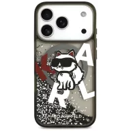   Karl Lagerfeld Liquid Glitter Choupette Logo Apple iPhone 17 Pro MagSafe kompatibilis hátlap tok, csillámos, fekete
