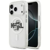   Karl Lagerfeld IML Glitter Karl & Choupette Sketch Logo Apple iPhone 17 Pro MagSafe kompatibilis hátlap tok, átlátszó