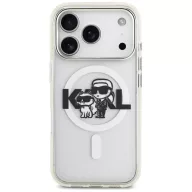   Karl Lagerfeld IML Glitter Karl & Choupette Sketch Logo Apple iPhone 17 Pro MagSafe kompatibilis hátlap tok, átlátszó