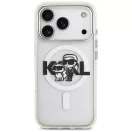 Karl Lagerfeld IML Glitter Karl & Choupette Sketch Logo Apple iPhone 17 Pro Max MagSafe kompatibilis hátlap tok, átlátszó