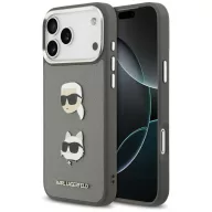   Karl Lagerfeld FW Grained Karl & Choupette Heads Pins & Logo Apple iPhone 17 Pro Max hátlap tok, szürke