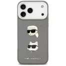Karl Lagerfeld FW Grained Karl & Choupette Heads Pins & Logo Apple iPhone 17 Pro hátlap tok, szürke