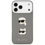   Karl Lagerfeld FW Grained Karl & Choupette Heads Pins & Logo Apple iPhone 17 Pro hátlap tok, szürke