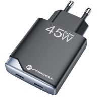   Forcell F-Energy GaN III B245202(1A1C) USB-C + USB-A töltő adapter, PD, QC4.0, 3A, 45W, fekete