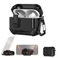   Tech-Protect AirPods Pro 3 strapabíró tok erősített sarkakkal, karabinerrel, fekete (carbon)