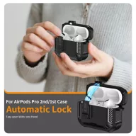   Tech-Protect AirPods Pro 3 strapabíró tok erősített sarkakkal, karabinerrel, fekete (carbon)