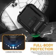   Tech-Protect AirPods Pro 3 strapabíró tok erősített sarkakkal, karabinerrel, fekete (carbon)