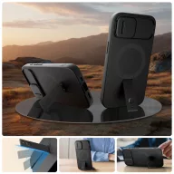   Tech-Protect Kevlar Aura Apple iPhone 17e / iPhone 16e MagSafe tok kameravédelemmel, kitámasztóval, fekete-narancs