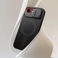   Tech-Protect Kevlar Aura Apple iPhone 17e / iPhone 16e MagSafe tok kameravédelemmel, kitámasztóval, fekete-narancs