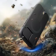   Tech-Protect Kevlar Aura Apple iPhone 17e / iPhone 16e MagSafe tok kameravédelemmel, kitámasztóval, fekete-narancs