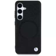   BMW Leather Half Textured Samsung Galaxy S25 MagSafe hátlap tok, fekete