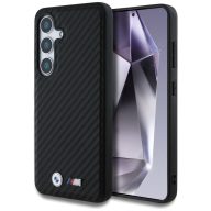   BMW Leather Carbon Samsung Galaxy S25 bőr MagSafe hátlap tok, fekete