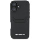 Karl Lagerfeld HC Grained PU Cardslot Metal Elong Karl iPhone 16 műbőr hátlap tok kártyatartóval, fekete