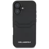   Karl Lagerfeld HC Grained PU Cardslot Metal Elong Karl iPhone 16 műbőr hátlap tok kártyatartóval, fekete