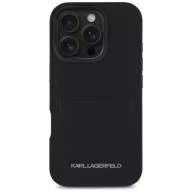   Karl Lagerfeld HC Grained PU Cardslot Metal Elong Karl iPhone 16 Pro Max műbőr hátlap tok kártyatartóval, fekete