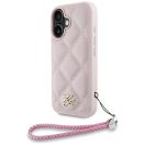 Karl Lagerfeld Quilted Initial Logo & Chain Strap iPhone 16 műbőr hátlap tok karpánttal, rózsaszín