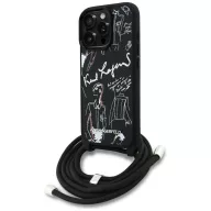   Karl Lagerfeld Crossbody Grained Pattern & Logo iPhone 16 Pro műbőr hátlap tok vállpánttal, MagSafe, fekete