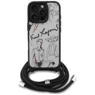   Karl Lagerfeld Crossbody Grained Pattern & Logo iPhone 16 Pro Max műbőr hátlap tok vállpánttal, MagSafe, szürke