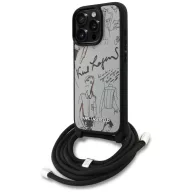   Karl Lagerfeld Crossbody Grained Pattern & Logo iPhone 16 Pro Max műbőr hátlap tok vállpánttal, MagSafe, szürke
